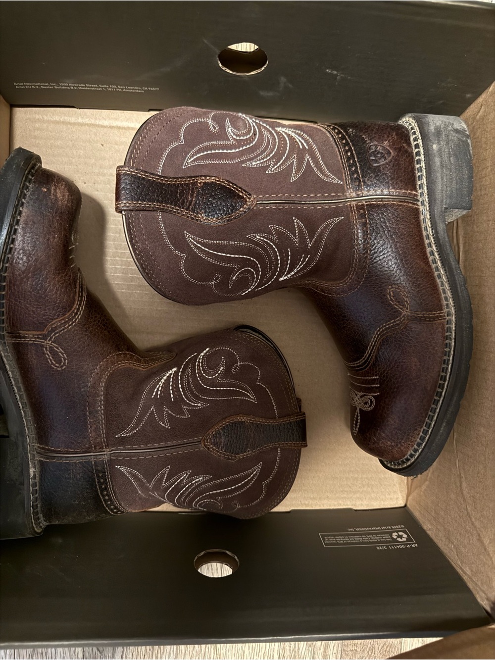 Ariat Brown Western Ankle Boots with White Stitching